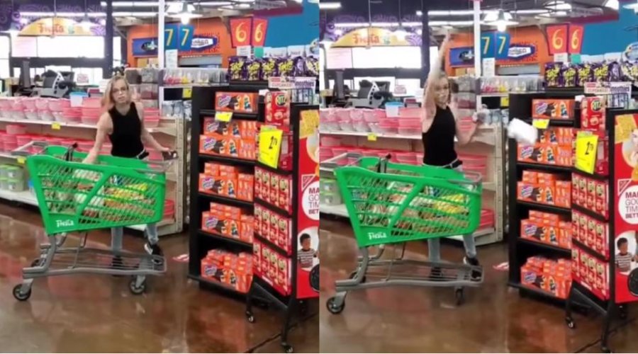 [Vídeo: mulher joga compras no chão do mercado após ser questionada sobre uso de máscara]