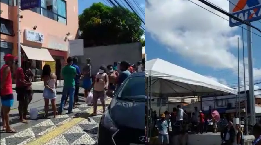 [Vídeo: beneficiários do auxílio emergencial enfrentam aglomeração e fila gigantesca na Caixa Econômica de Itapuã ]